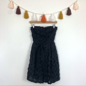 NWT Ya Los Angeles Strapless Silk Rose Appliqué Black Mini Dress Size Small